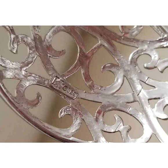 Gorgeous 1/4 Ct. Genuine Pave Diamond Wide Filigree Cuff Bracelet~.925 Sterling - Picture 4 of 4